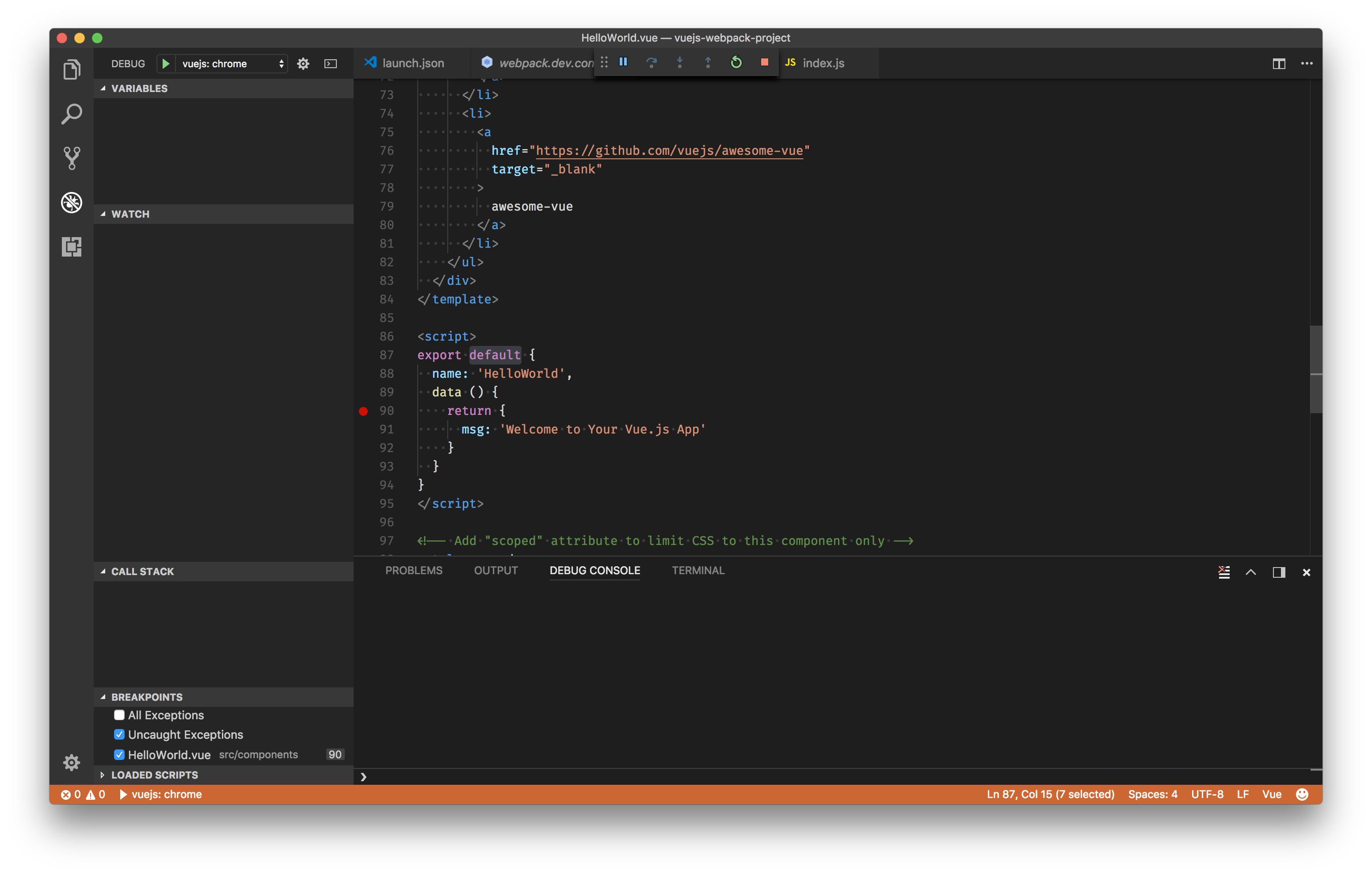 Debugging in VS Code Vue.js